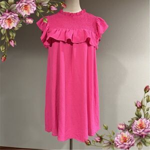 Pink ruffle sleeves mini a-line dress